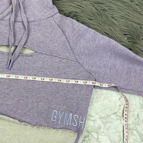 RARE Gymshark Cropped Raw Edge Hoodie Lilac Marl S - Picture 8 of 10